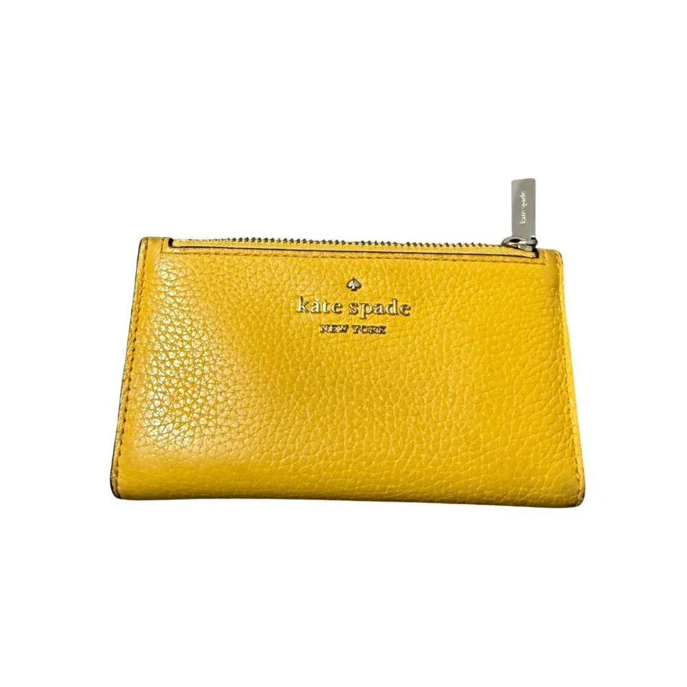 Kate Spade Mustard Yellow Leather Bi Fold Zippered Coin Wallet - Picture 1 of 6